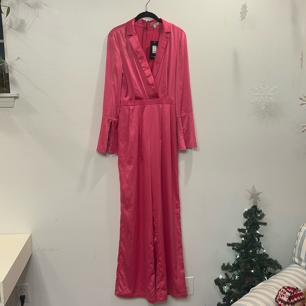 Fashion Nova Pink Wunderlust Satin Jumpsuit